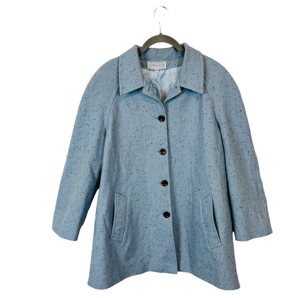 Saks Fifth Ave. Folio Collection Blue Overcoat Car Coat Women's Size 14 Wool Mix